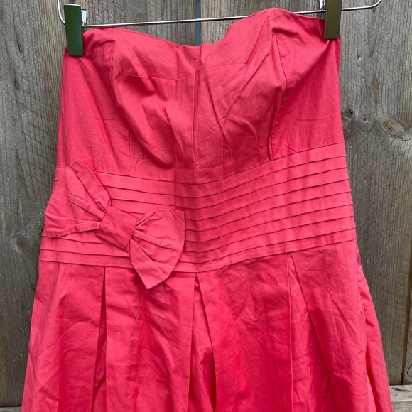 Free People Strapless Dress A-Line Pleated Bow Fit & Flare Pink Size Medium NWT - Picture 3 of 7